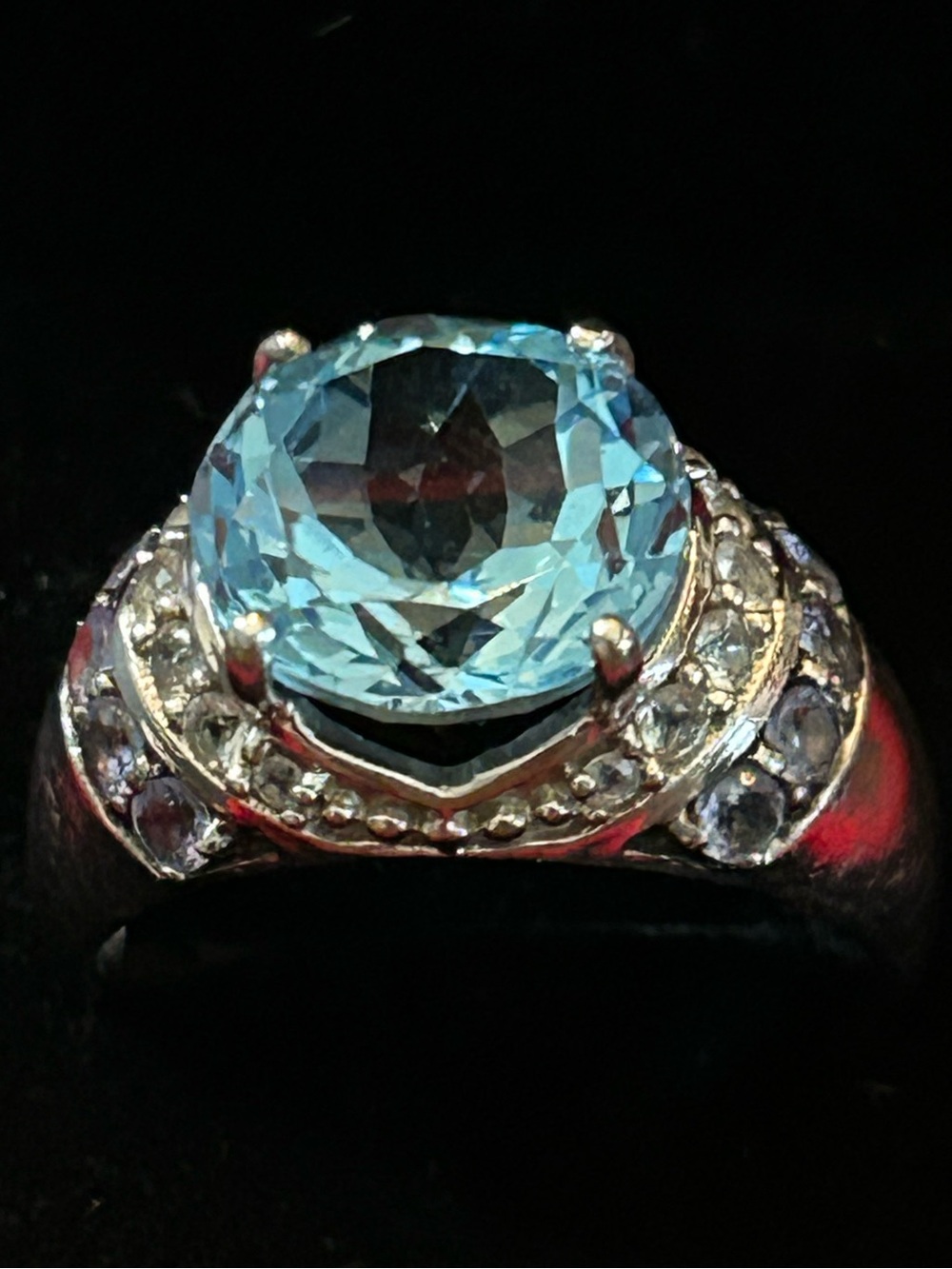 6.37CT Blue Topaz & .58CT Tanzanite w/.42CT White Topaz 925 Sterling Silver Ring - Picture 8 of 15